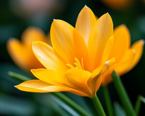 Obraz premium Vibrant Yellow Crocus Flower Close-Up
