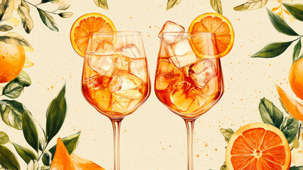 Deliciously Crafted Beverages Served in Elegant Glasses, Surrounded by Vibrant Oranges and Refreshing Greens