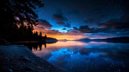 Fototapeta premium Starry Night Lake Reflection