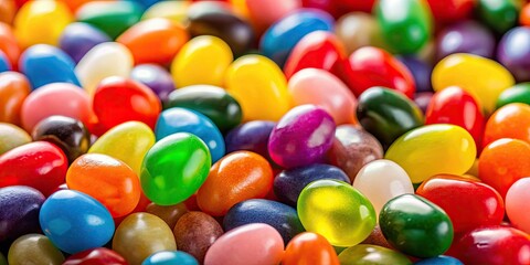 Juicy jelly bean candy, a rainbow of gummy delights in a captivating close-up.
