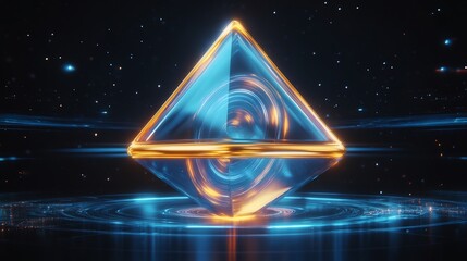 Stunning 3D Render: Futuristic Crystal Pyramid Glowing Mysteriously in Space. AI Generated