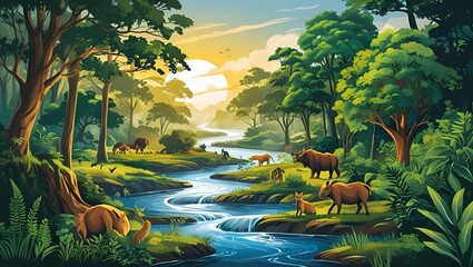 Ai generate an image about International Forest Day by displaying a work of art that emphasizes the role of forests in protecting the planet's ecosystem.