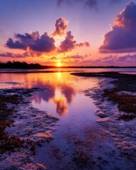 Serene Sunset Reflection on Coastal Waters