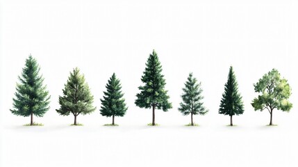 Fototapeta premium Serene Watercolor Evergreen Trees: A Botanical Illustration of Tranquil Forest