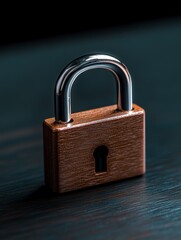 Naklejka premium Padlock on Dark Wooden Surface