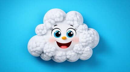 Obraz premium Happy Cartoon Cloud with Big Eyes on Bright Blue Background