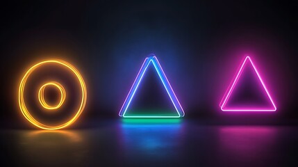 Neon Shapes Illuminate Dark Background