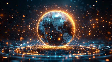 Digital Earth Globe with Futuristic Light Effects and Sparks