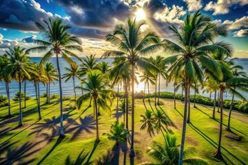 Fototapeta premium Maui's dramatic palm trees: stunning black and white drone photography showcasing Hawaiian aerial views.