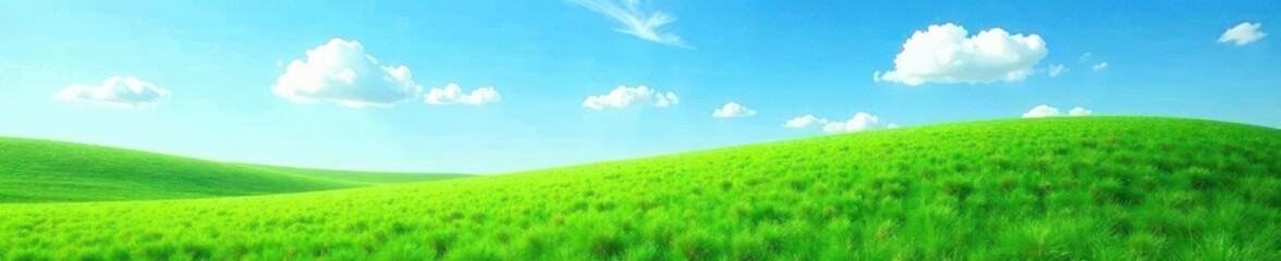 Obraz premium Emerald grass carpet, cloudless cerulean dome , image, tranquil