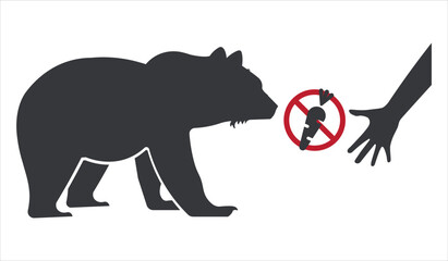 Isolated pictogram: A hand feeding vegetables to a bear with a prohibition sign indicating Do not feed wildlife