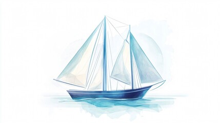 Obraz premium Serene Sailboat: Watercolor Maritime Art - Evoking Tranquil Ocean Voyages and Nautical Adventures