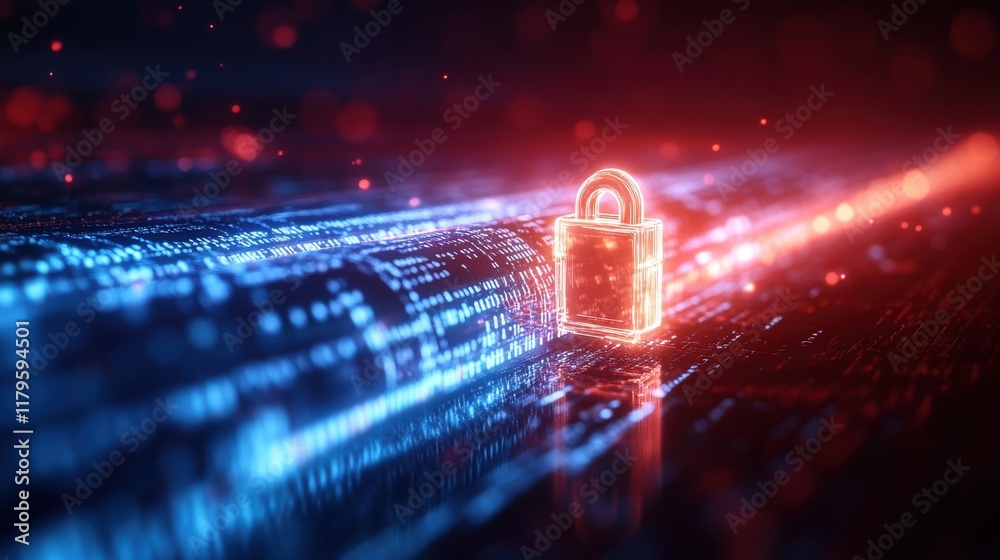 Poster close up of a lock on a computer keyboard symbolizing security and protection in the digital age wit