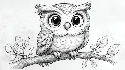 Fototapeta premium Adorable cartoon owl perched on a branch. (3)