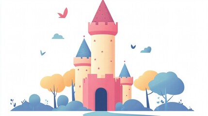 Enchanting Pink Castle: A Whimsical Illustration of a Fairytale Fortress