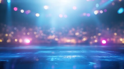 Vibrant Broadcast Communication Entertainment News Background with Colorful Bokeh Lights and Empty Copyspace for Text in Blue Tone