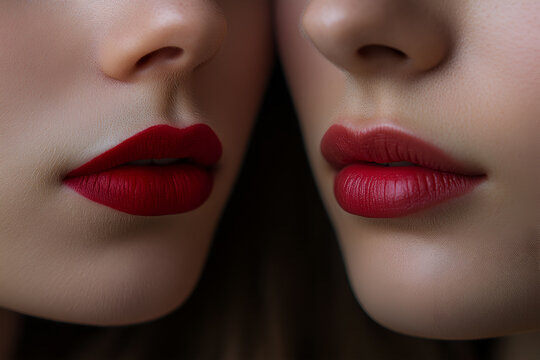 Two female lips, close-up
