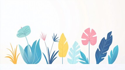 Fototapeta premium Tropical Plants in Vibrant Colors - Modern Botanical Illustration