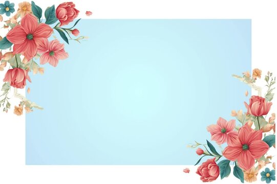 Light blue blank background with beautiful floral corner frame