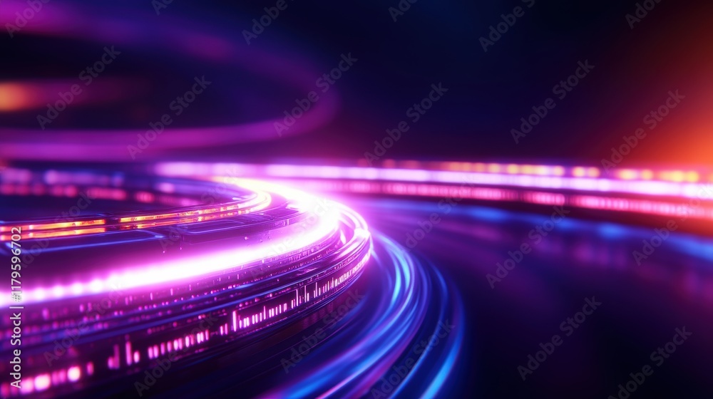 Poster vibrant abstract technology background featuring multicolored lights and patterns creating a dynamic