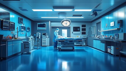 Sterile Operating Room: Wide Shot Photo of a Surgeon Carefully Performing Surgery. AI Generated