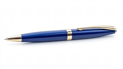 Elegant Blue and Gold Ballpoint Pen on White Background