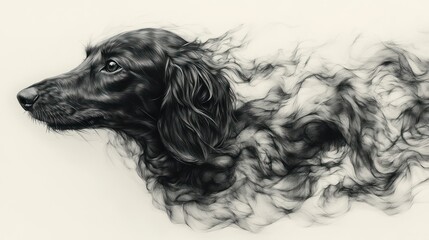 Monochrome dog portrait, abstract smoky effect.