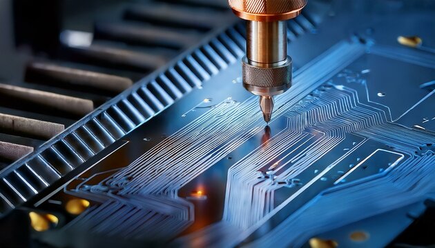 macro shot of computerized cnc machine tool path tracking
