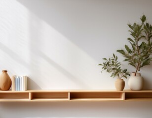 minimalist white virtual background features a beautifully crafted wooden bookshelf with empty shelves perfect for showcasing products books or decorative items