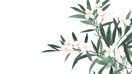 Fototapeta premium Elegant White Flowers and Green Foliage on White Background | Botanical Illustration | Minimalist Floral Design