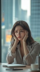 Fototapeta premium Woman with Frustrated Expression in Modern Office Setting