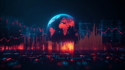 Futuristic Digital Globe with Financial Data and Market Trends