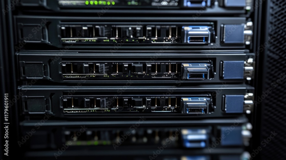Poster it professional managing blade server installation in a data center, showcasing modern technology wi