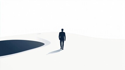 Obraz premium Businessman Walking Towards Horizon: A Visual Metaphor for Challenges, Decisions, and the Journey to Success
