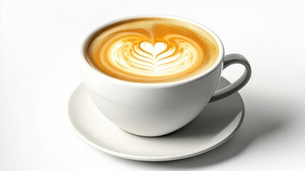 Coffee cup clip art showing a cup of cappuccino with latte art at the top, isolated on a white background
