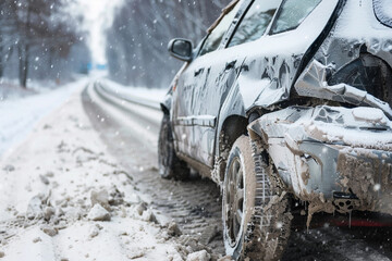 Collision of vehicles involved in major accident on city road with major damage, abstract vivid composition consists of fictional unreal fantastic vision on background