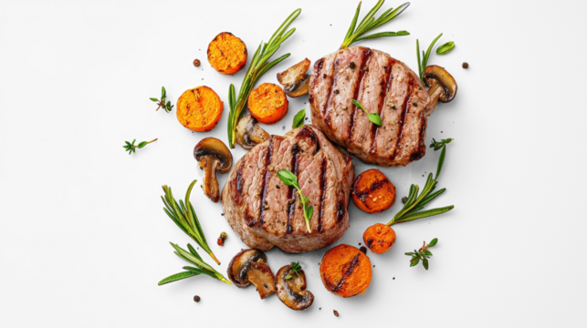Grilled veal with vegetables on transparent background - Powered by Adobe