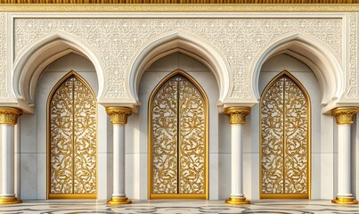 Obraz premium Ornate gold doors in arched alcoves with columns.