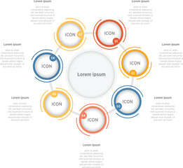 Modern Infographic design circle 7 steps or options business information colored template