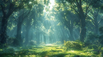 Sunlit Forest Path Magical Green Woodscape