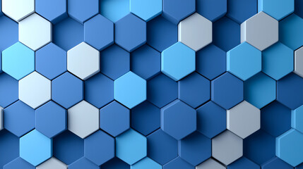 Fototapeta premium Textured hexagonal pattern in various shades of blue, creating modern and dynamic background. design features mix of light and dark blue hexagons, adding depth and interest