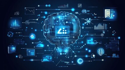 Digital Brain Network Illustrating Data And Information Processing
