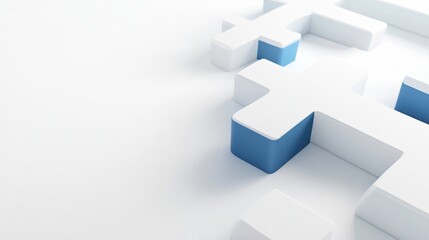 Abstract 3D Render of Blue and White Geometric Shapes on a White Background - Minimalist Design
