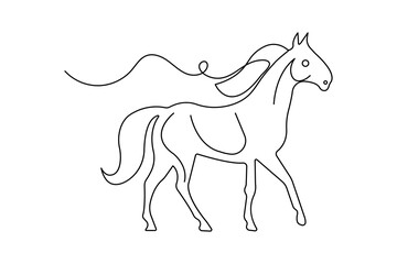 Horse continuous single line art and isolated outline vector illustration
