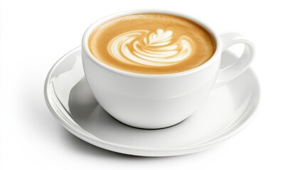Coffee cup clip art showing a cup of cappuccino with latte art at the top, isolated on a white background