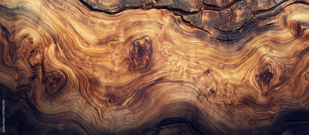 Poster natural wood texture background featuring intricate patterns in warm brown tones with ample empty sp