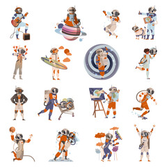 Man and Woman Astronaut Character Explore Space Vector Set