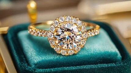 Stunning Diamond Ring in Teal Velvet Box