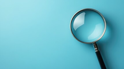 Magnifying glass on turquoise background representing financial examination and compliance in business auditing with ample space for text and concepts