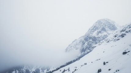 Young couple skiing in Salzburg's snowy mountains with overcast gray skies and large white space for copy in scenic winter landscape.
